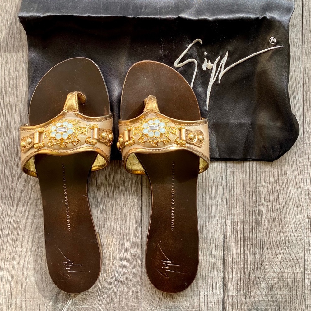 Giuseppe Zanotti Gold Embellished Thong Sandals